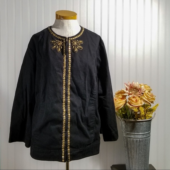 | ruby rd | black gold beaded zipper jacket - Picture 1 of 6